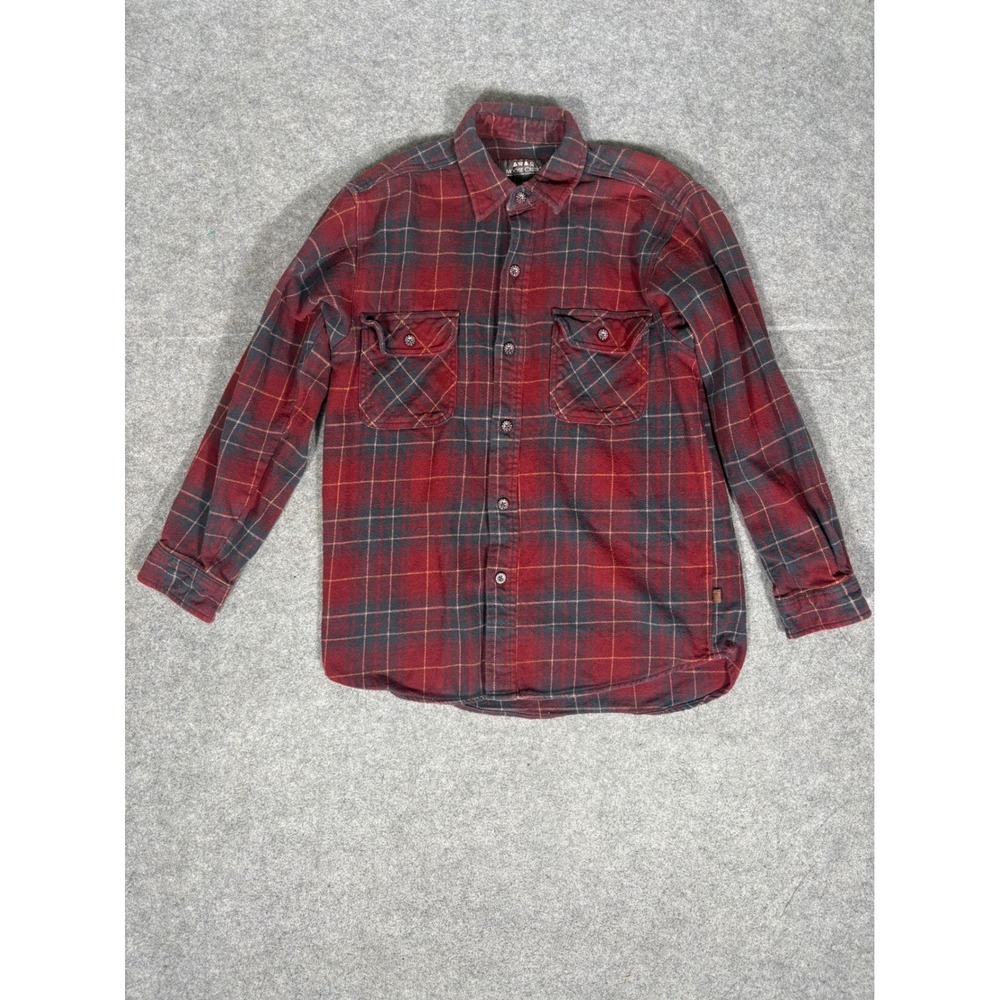 Moose Creek Mens Red Gray‎ Plaid Flannel Button Down Shirt Cotton Size Medium